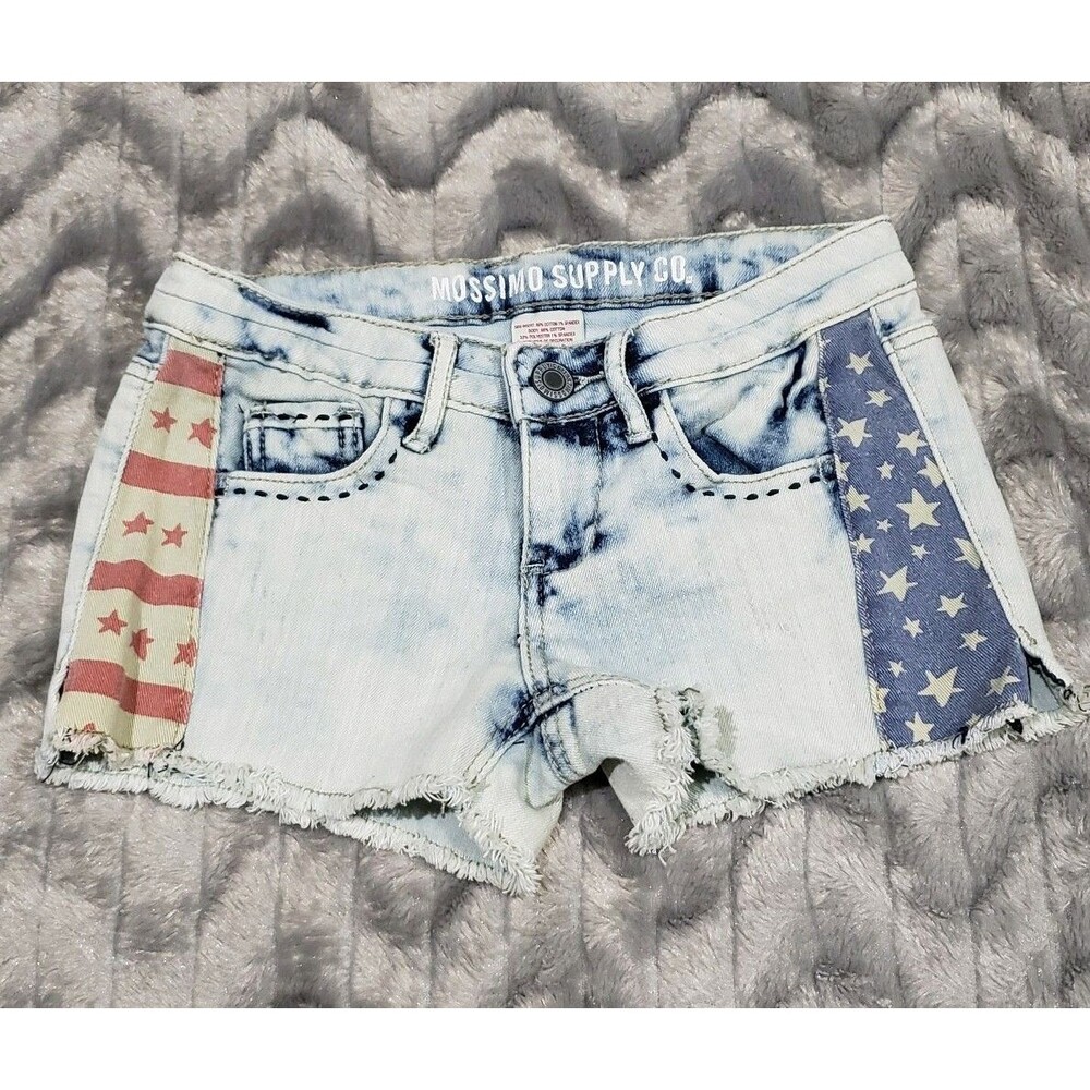Mossimo Womens Juniors Size 1 Flag Patriotic Cut Off Booty Shorts Light Denim
